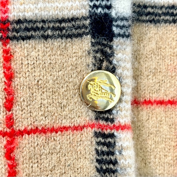 Vintage Burberry Nova Check Gold Buttons Classic Beige Cardigan Sweater - Picture 2 of 8